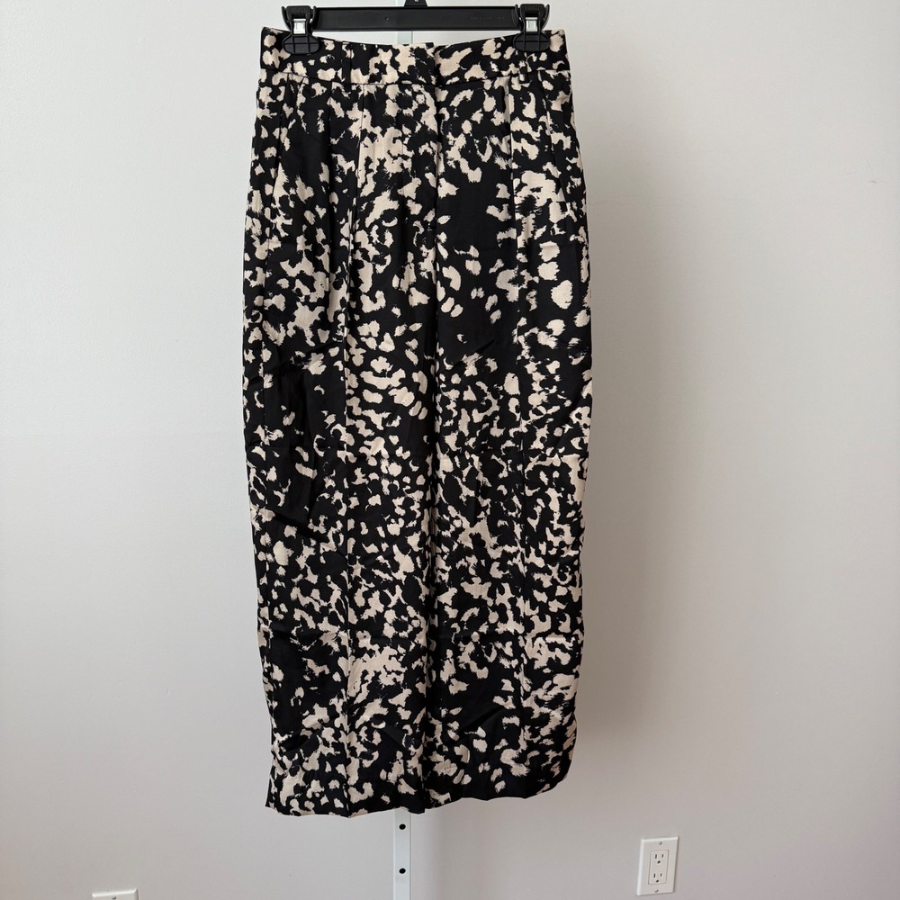 Banana Republic Petite Wide Leg Pleated Pants Black Tan Animal Print Size 0